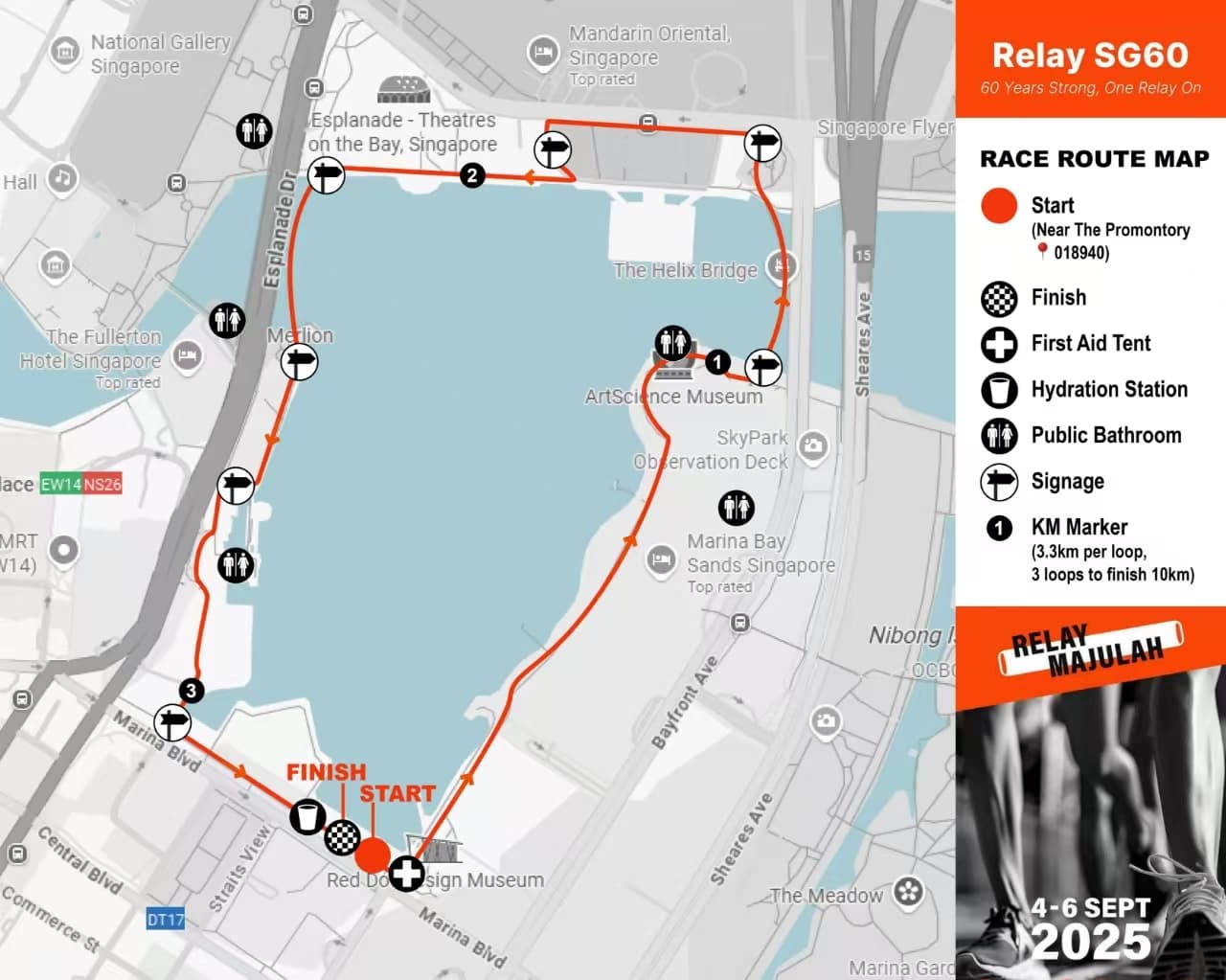 Relay SG60 race route map around Marina Bay